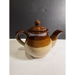 Vintage Two Tone Stoneware Teapot Brown Glazed Rustic Pottery